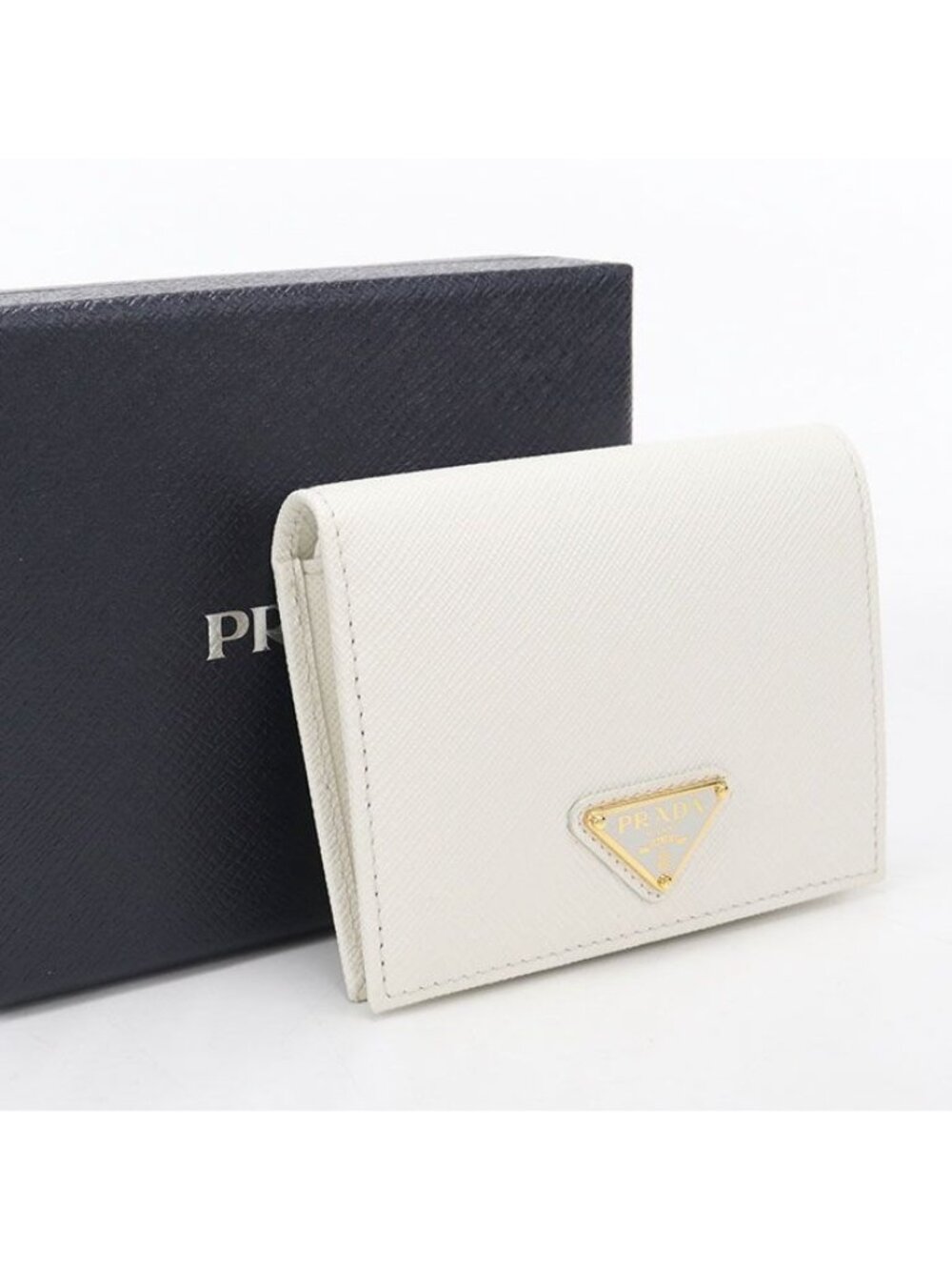 Prada Saffiano Triangle Wallet Bifold Calfskin